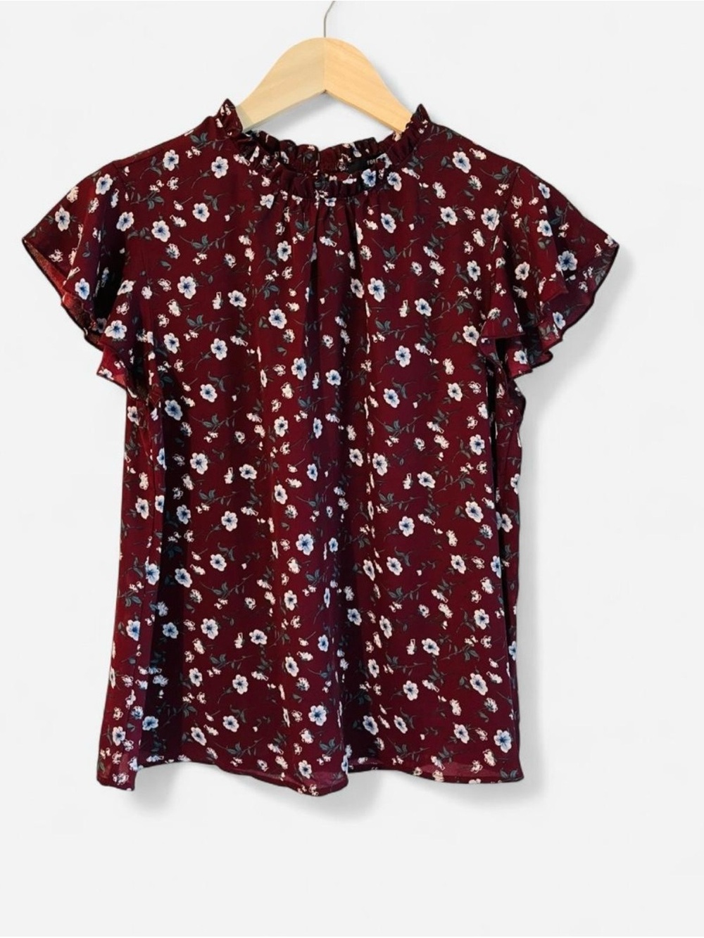 Forever 21 Burgundy Floral Ruffle Sleeve Top